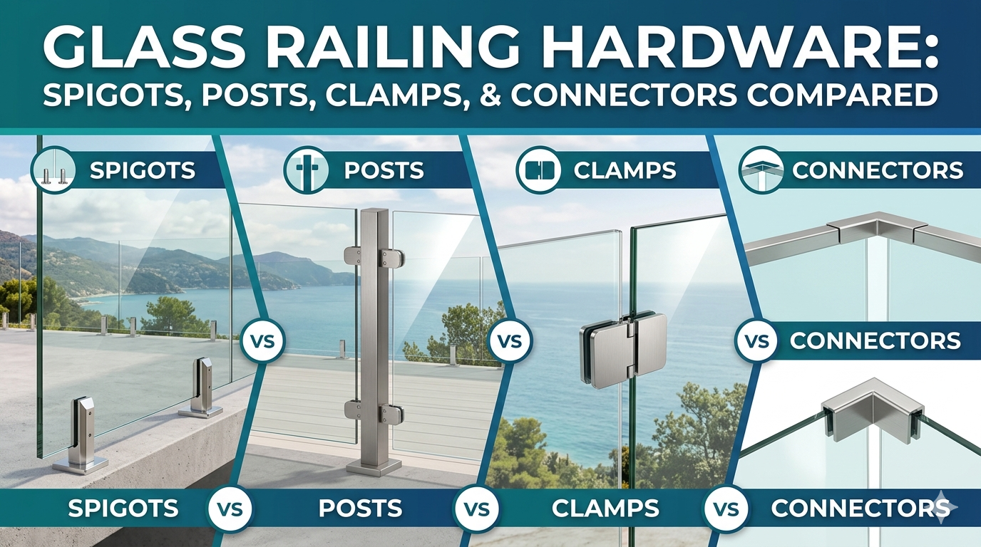 Glass Railing Hardware: Spigots, Posts, Clamps, and Connectors Compared